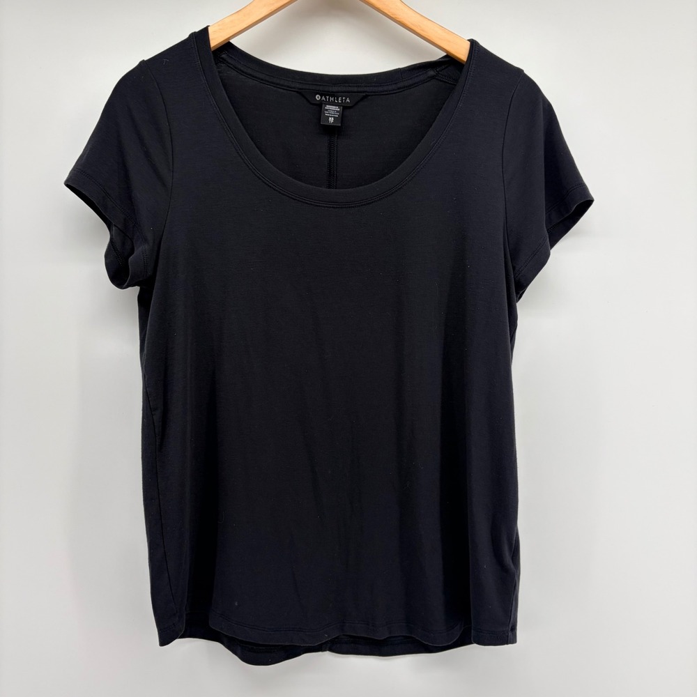 Athleta Stratus II Tee Women XS Black Short Sleeve Scoop Neck T-Shirt Activewear